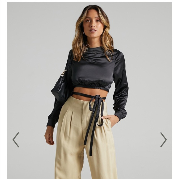 Showpo. Tops - Satin crop long sleeve/open back top